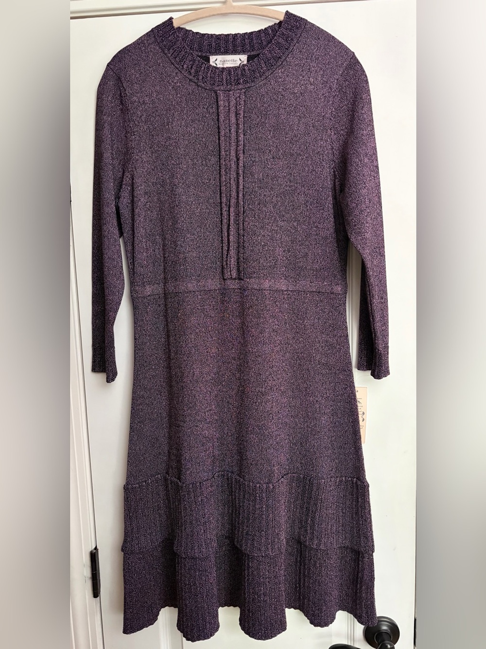 NWT Nanette Lepore Plum Metallic Shimmer Knit Dress XL Holiday Party Winter Chic